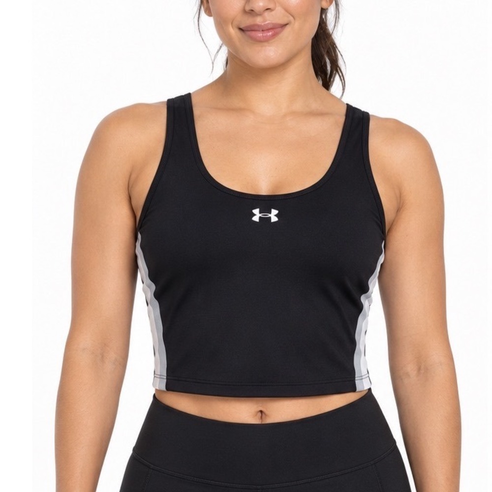Under Armour Motion Sport Tape Tank Black White Striped Crop Top 6005844 L